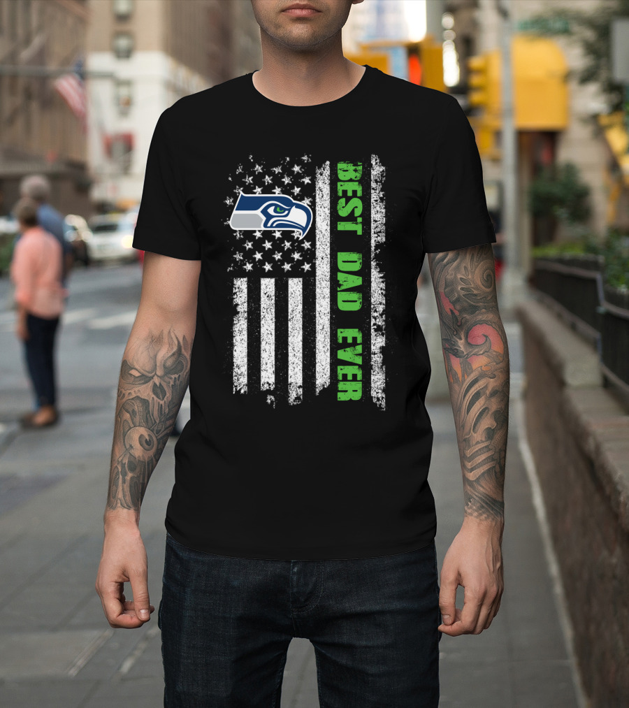 Seattle Seahawks Best Dad Ever American Flag T-Shirt