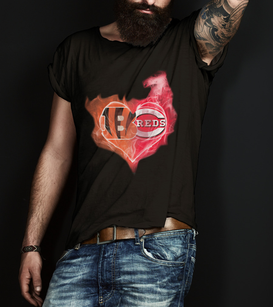 Cincinnati Bengals Reds Heart Logo T-Shirt
