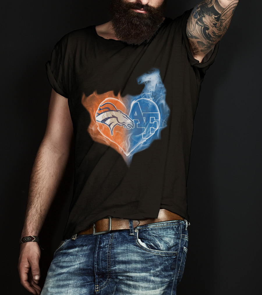 Denver Broncos And Air Force Falcons Heart T-Shirt