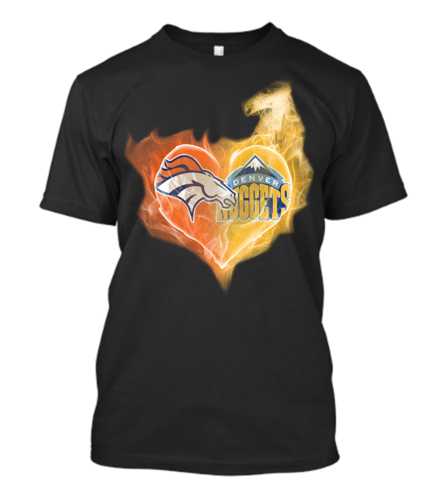 Denver Broncos Denver Nuggets Heart Flame T-Shirt