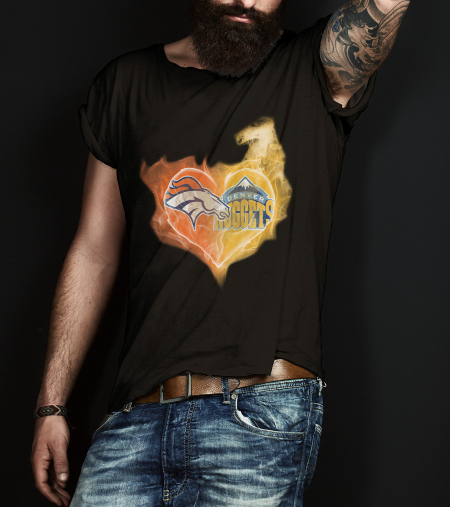 Denver Broncos Denver Nuggets Heart Flame T-Shirt