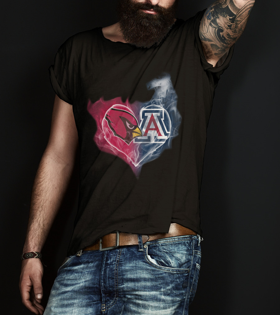 Arizona Cardinals And University Of Arizona Logo Smoke Heart T-Shirt