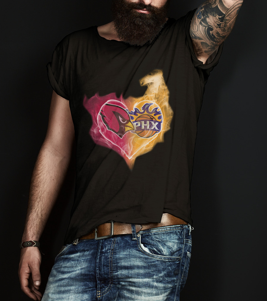 Arizona Cardinals Phoenix Suns Flame Heart T-Shirt