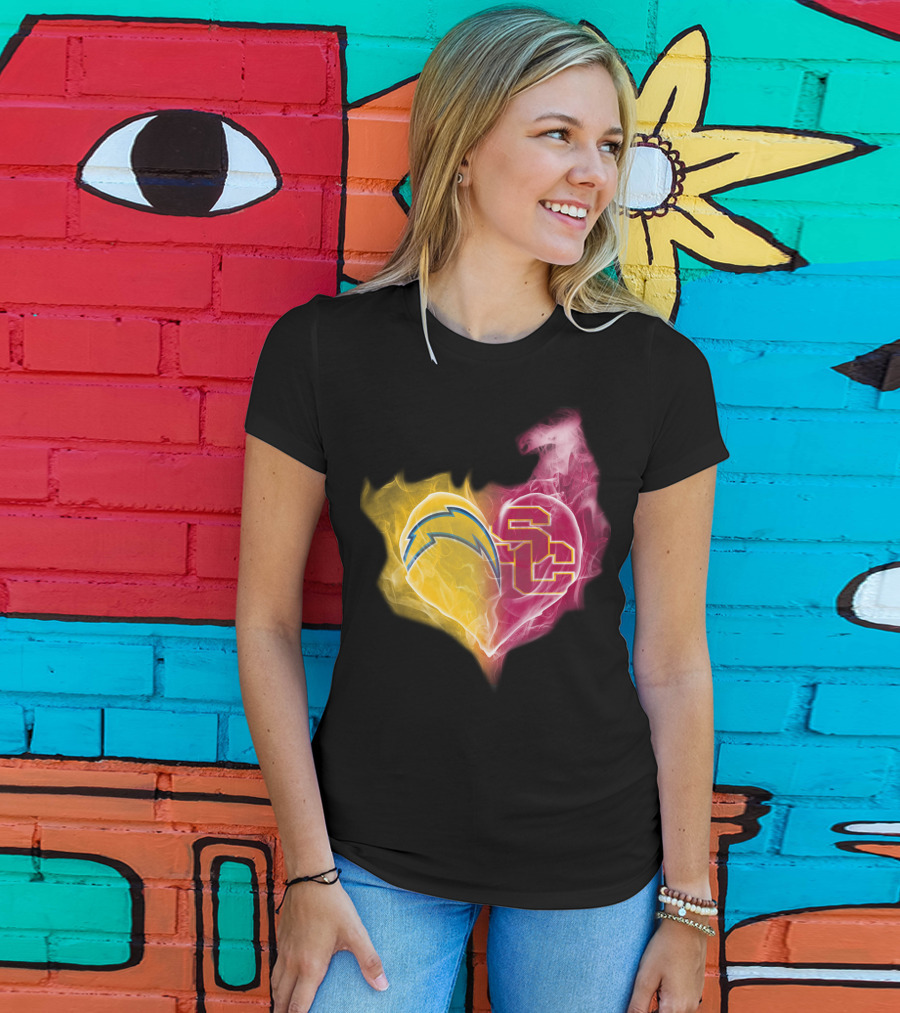 Los Angeles Chargers And Usc Trojans Heart Fusion T-Shirt