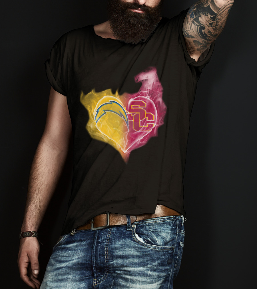 Los Angeles Chargers And Usc Trojans Heart Fusion T-Shirt