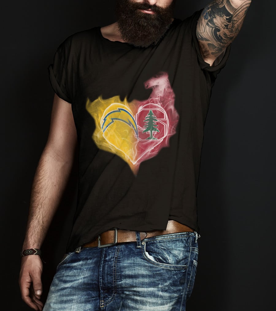 Los Angeles Chargers Stanford Cardinal Heart Fusion T-Shirt