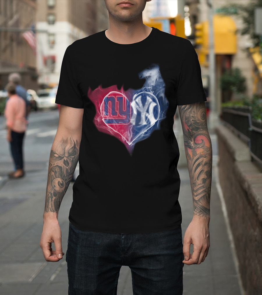 New York Giants Yankees Heart Smoke T-Shirt