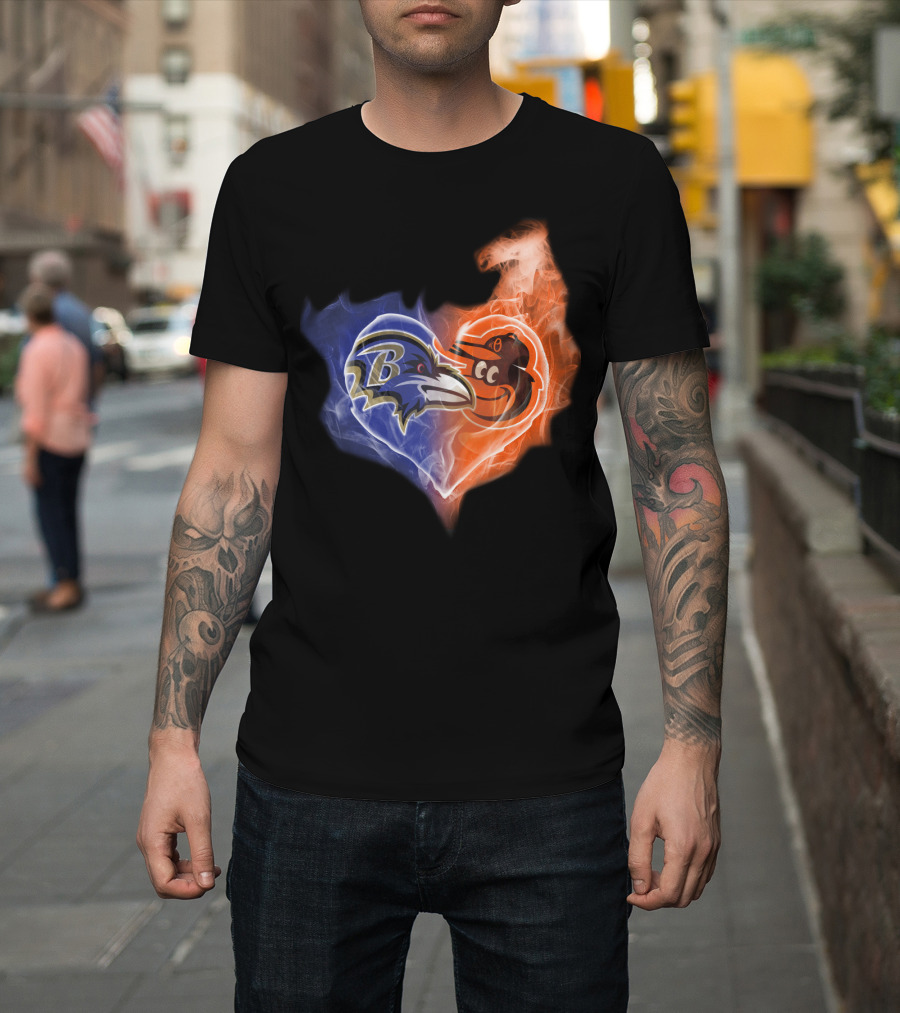 Baltimore Ravens Orioles Heart Fusion T-Shirt