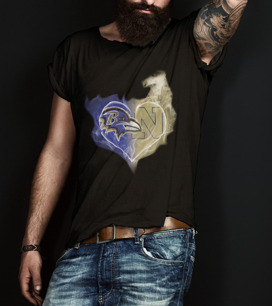 Baltimore Ravens Navy Midshipmen Heart Fusion T-Shirt