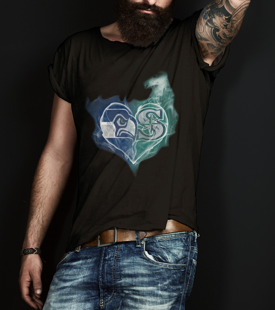 Seahawks Mariners Heart Logo Fusion T-Shirt