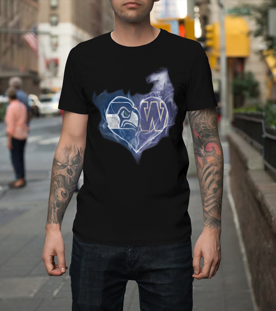 Seattle Seahawks Washington Huskies Heart Smoke T-Shirt