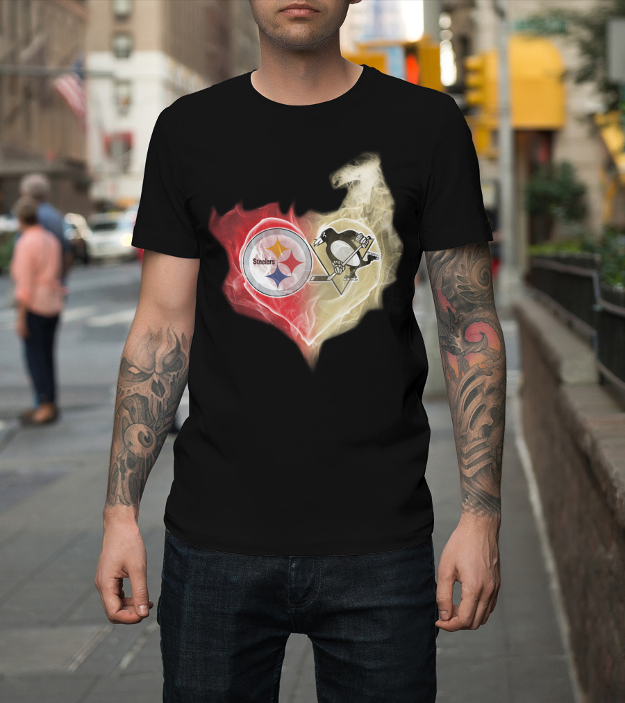 Steelers Penguins Smoke Heart T-Shirt