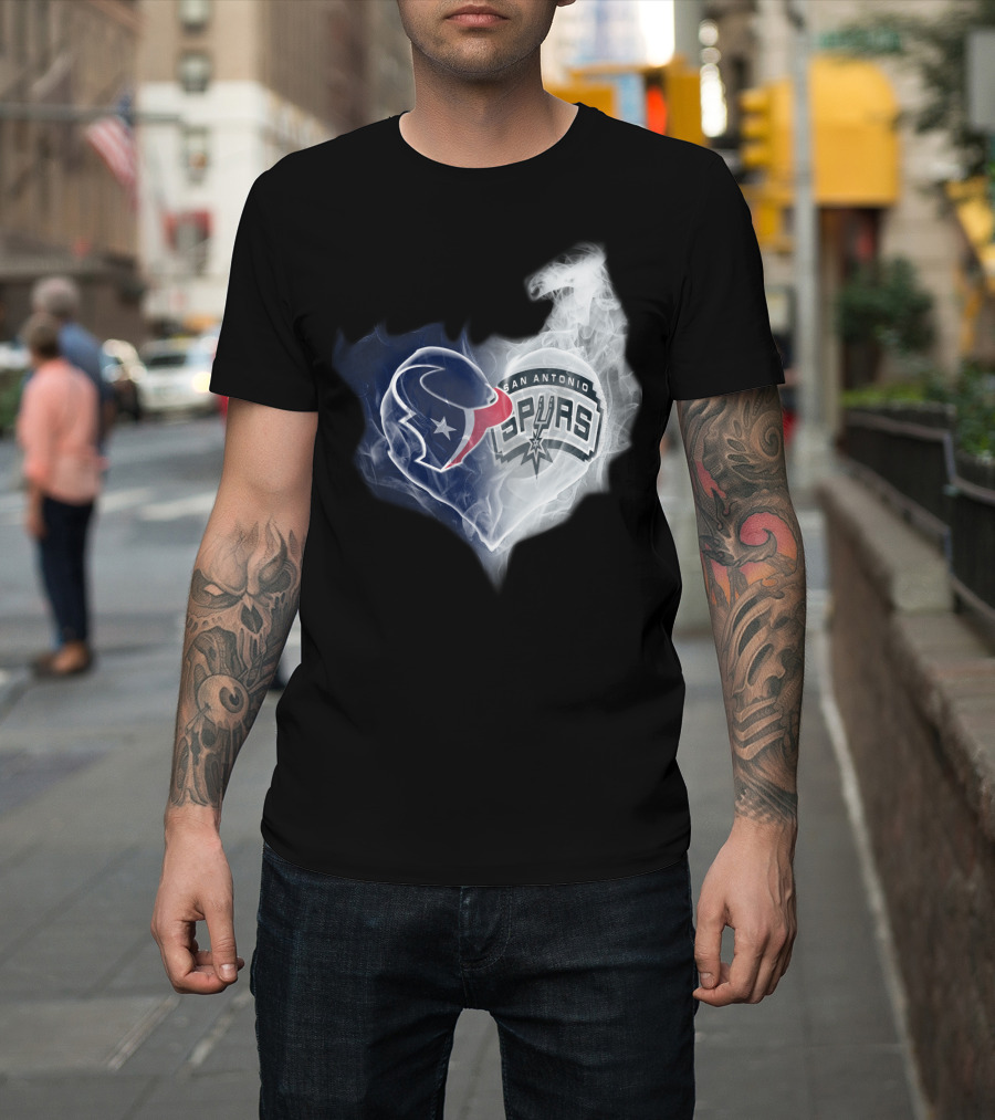Houston Texans San Antonio Spurs Heart Shape T-Shirt