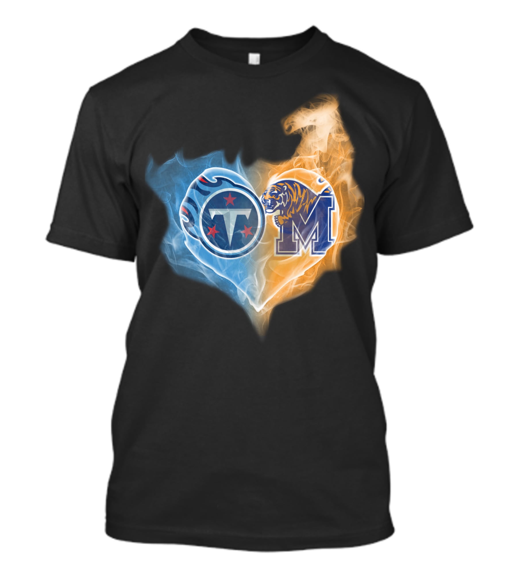 Tennessee Titans Memphis Tigers Heart Flame T-Shirt