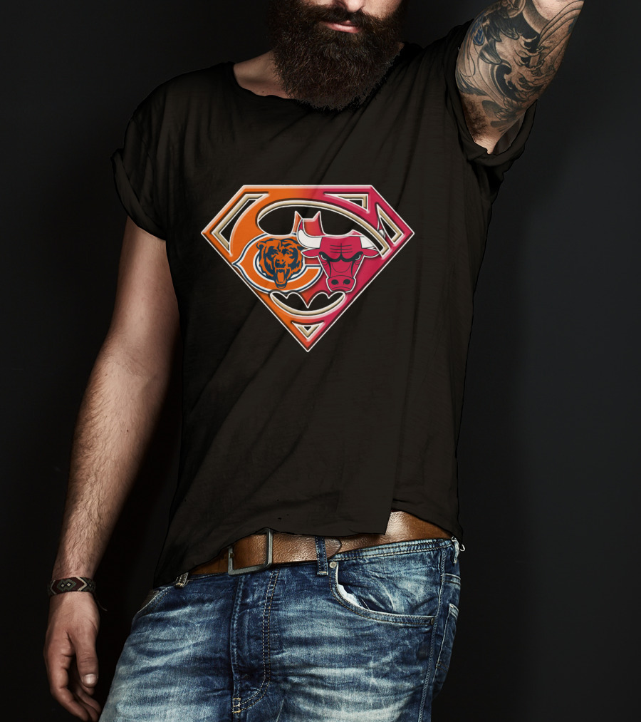 Chicago Bears Bulls Superman Logo Fusion T-Shirt