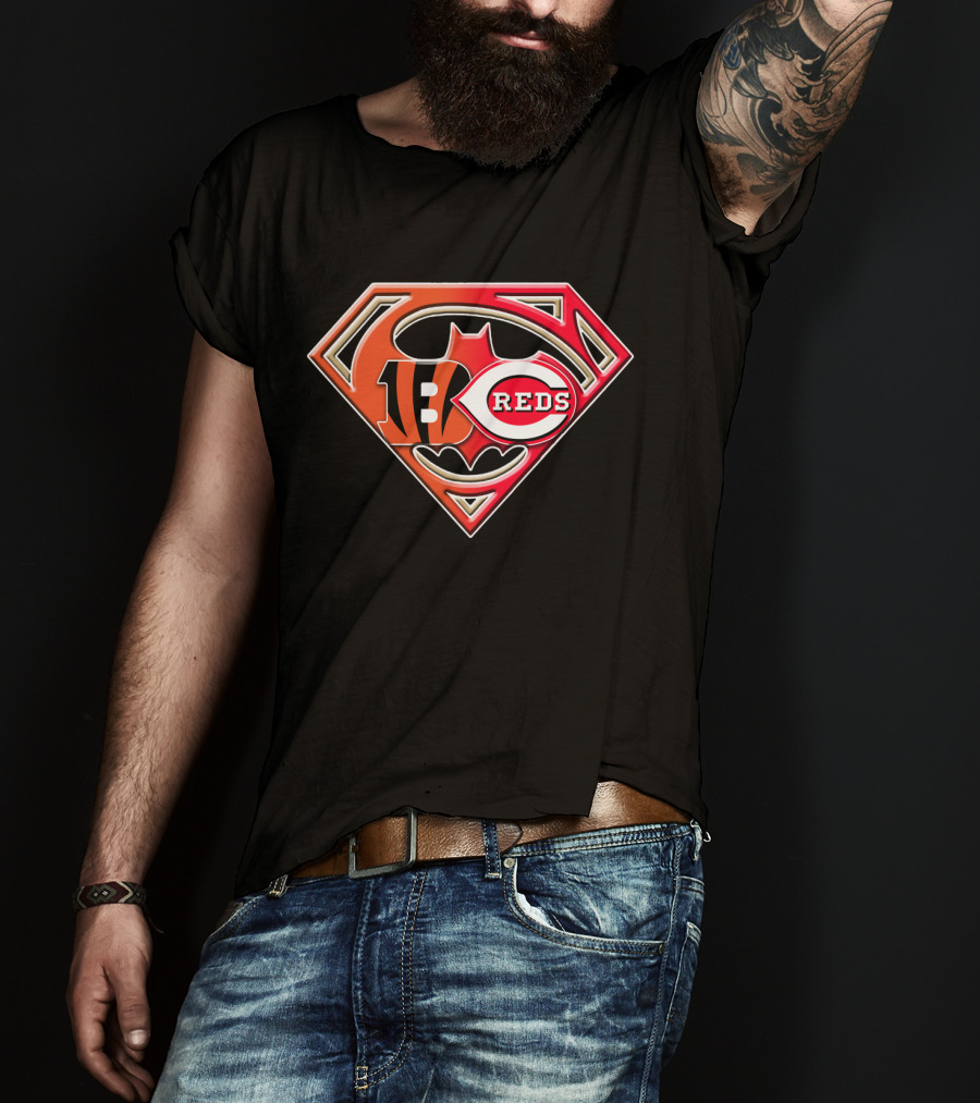 Cincinnati Bengals Reds Superman Batman Logo Fusion T-Shirt