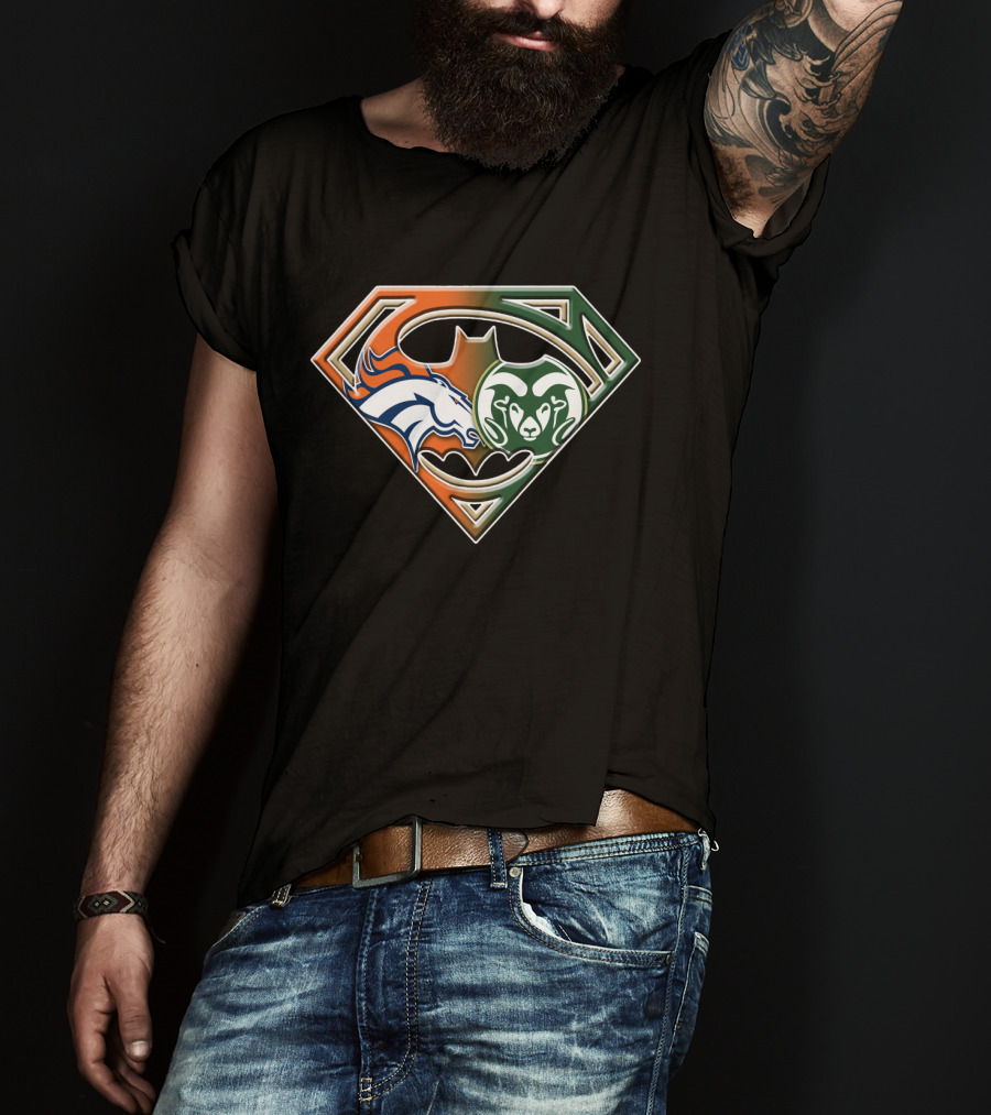 Superman Batman Denver Broncos Colorado State Rams Logo Fusion T-Shirt