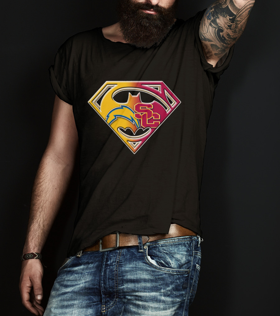 Bat 036: Batman Superhero Superman Chargers Sc Logo Fusion T-Shirt
