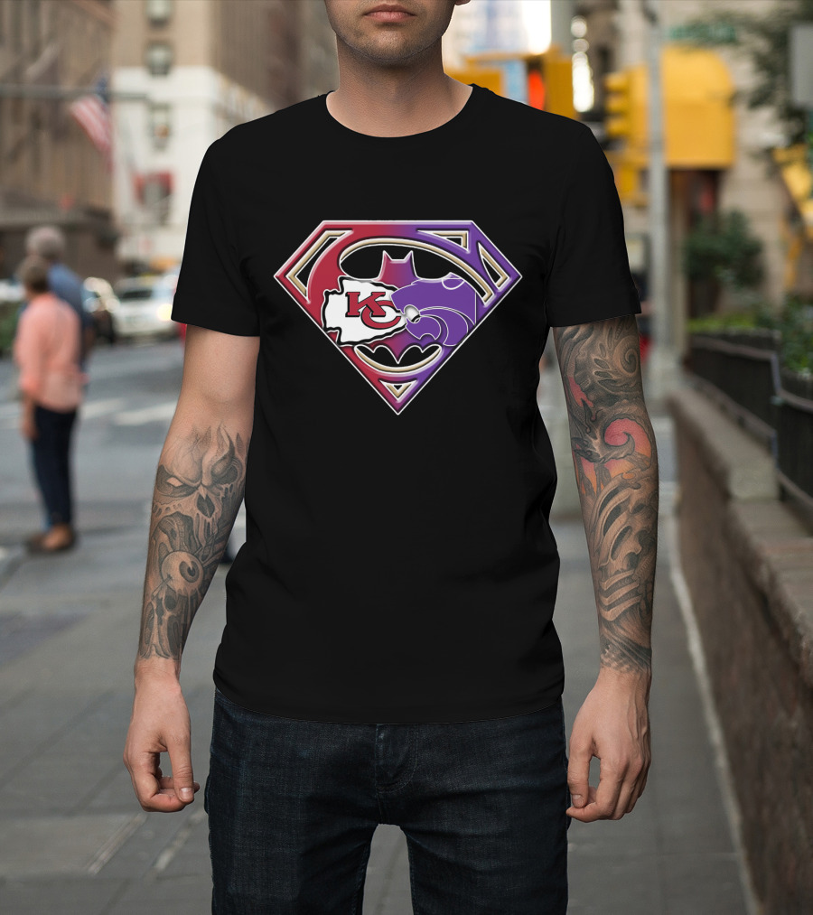 Kansas City Chiefs Kansas State Wildcats Batman Superman Logo Mashup T-Shirt