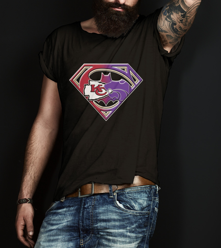 Kansas City Chiefs Kansas State Wildcats Batman Superman Logo Mashup T-Shirt
