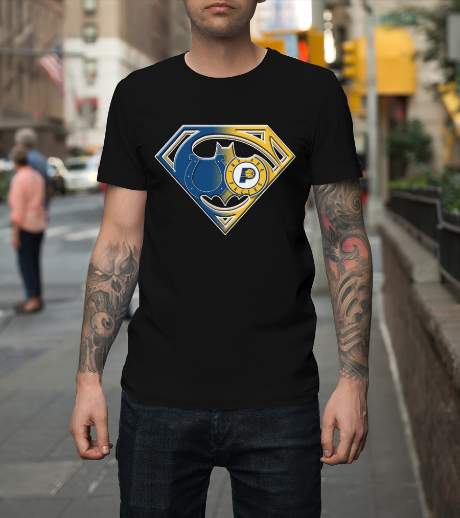 Indiana Pacers Colts Batman Superman Shield Bat T-Shirt