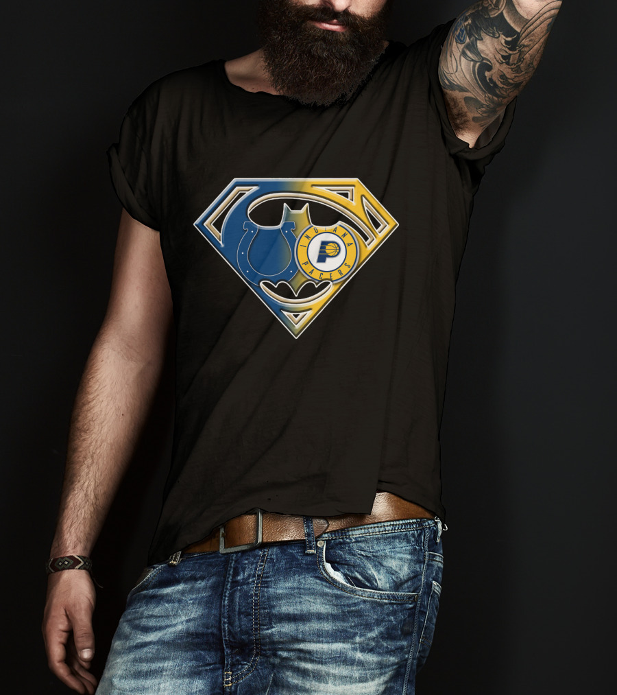 Indiana Pacers Colts Batman Superman Shield Bat T-Shirt