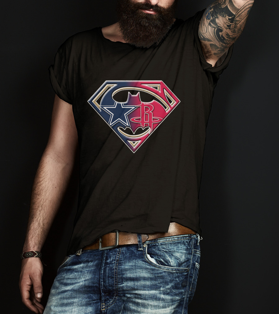Superman Batman Houston Texans Rockets Logo Fusion T-Shirt