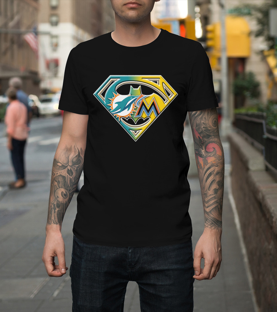 Miami Dolphins Marlins Batman Superman Bat 055 T-Shirt