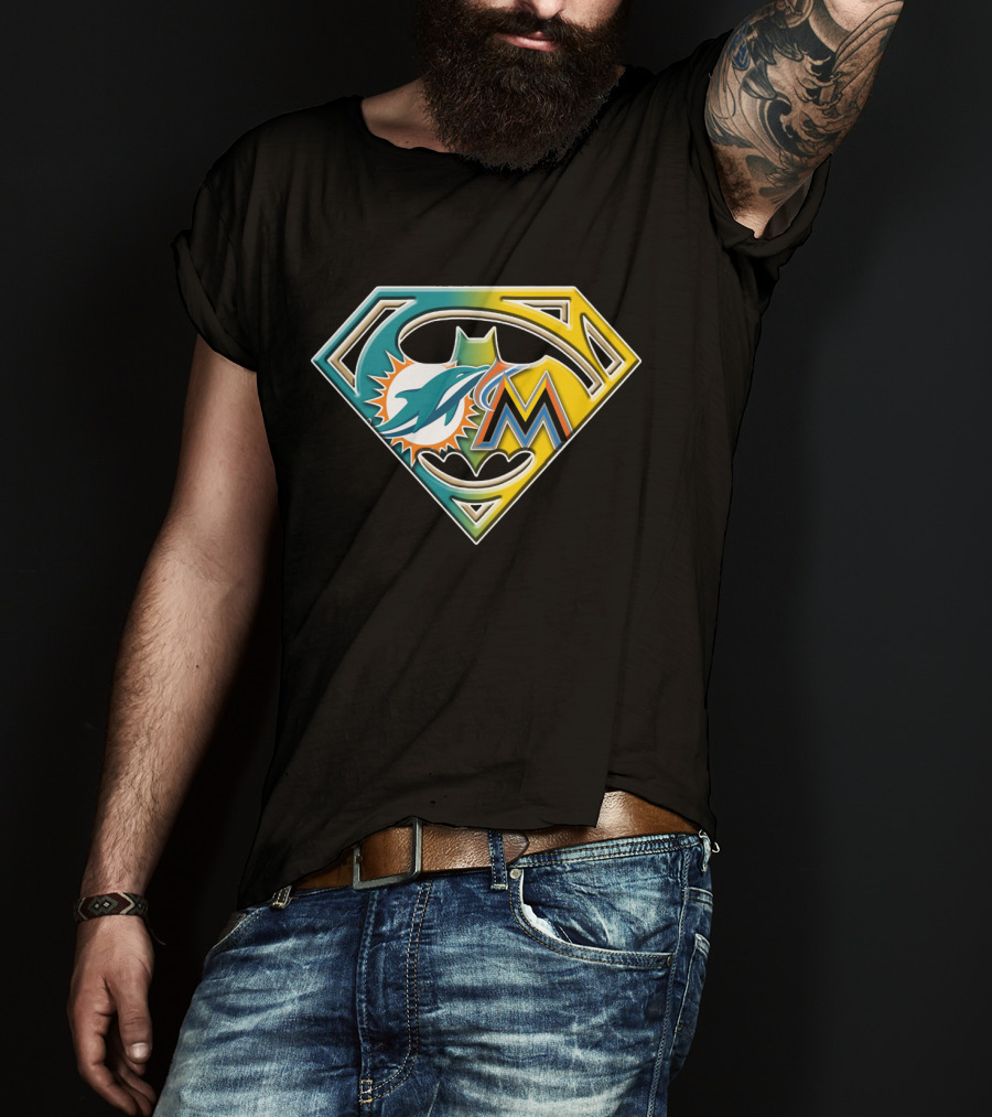 Miami Dolphins Marlins Batman Superman Bat 055 T-Shirt