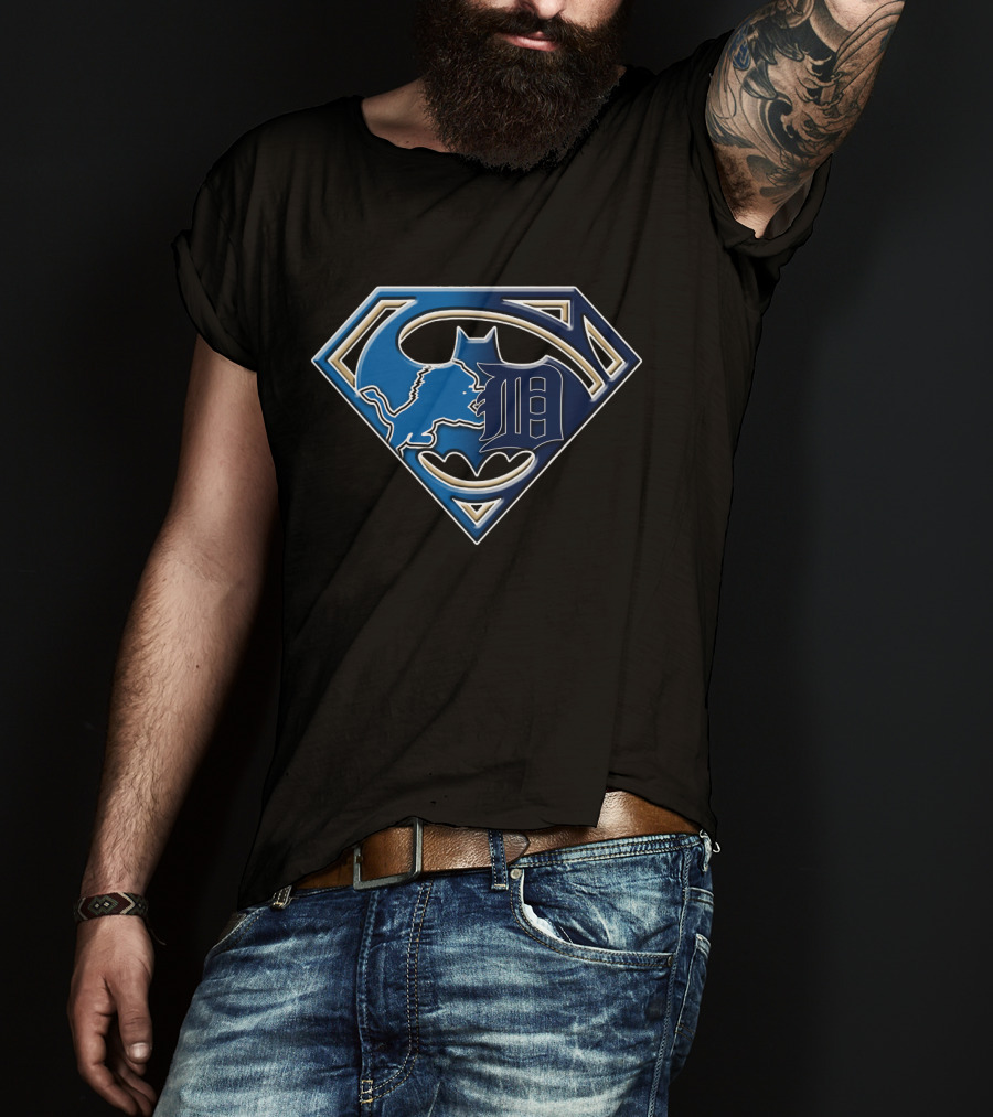 Detroit Lions Batman Superman Logo Fusion Bat 076 T-Shirt