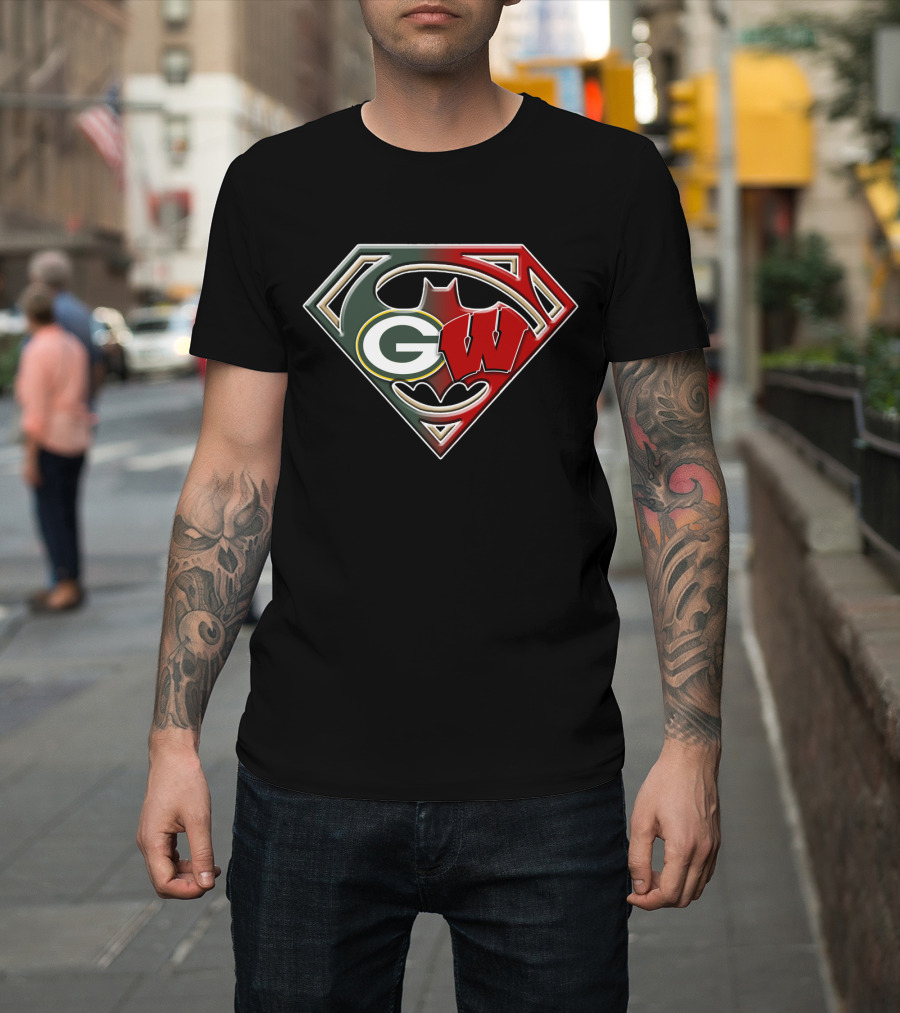 Superman Bat Green Bay Packers Wisconsin Badgers Logo Fusion Bat 081 T-Shirt