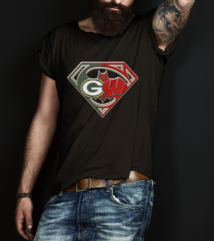 Superman Bat Green Bay Packers Wisconsin Badgers Logo Fusion Bat 081 T-Shirt