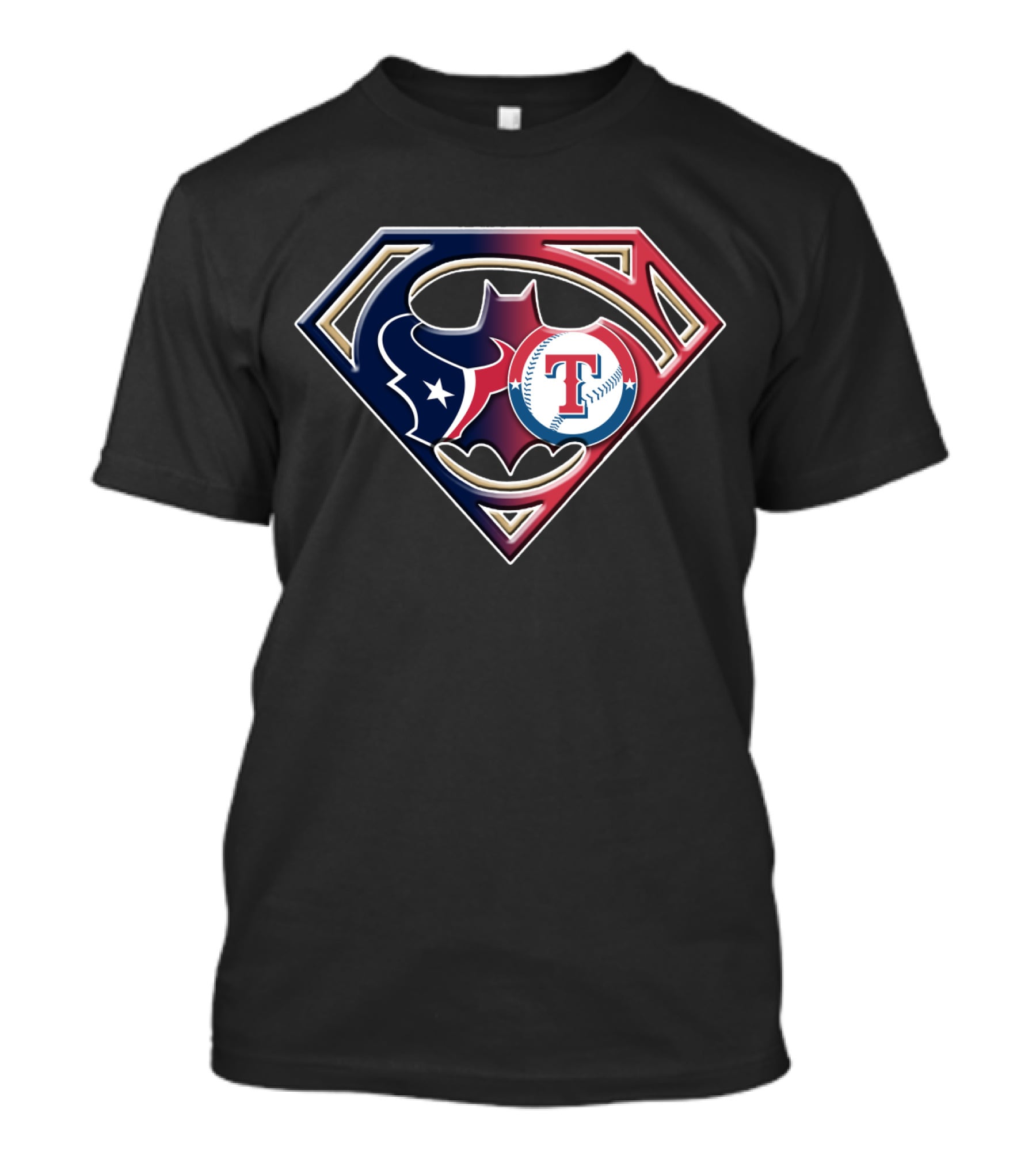 Texans Batman Superman Rangers Baseball Logo Fusion T-Shirt