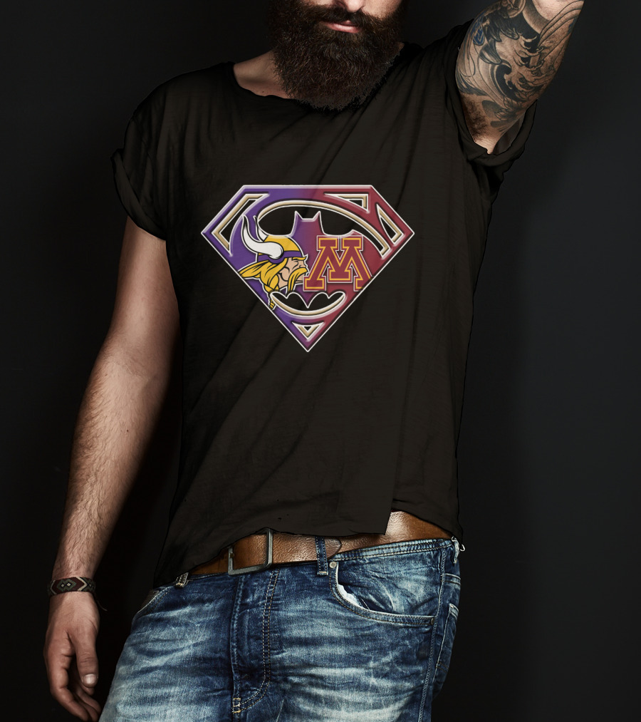 Minnesota Vikings Minnesota Gophers Superman Batman Logo Fusion T-Shirt