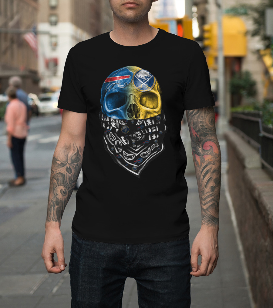 Buffalo Sabres Skull Bandana Blue And Yellow T-Shirt