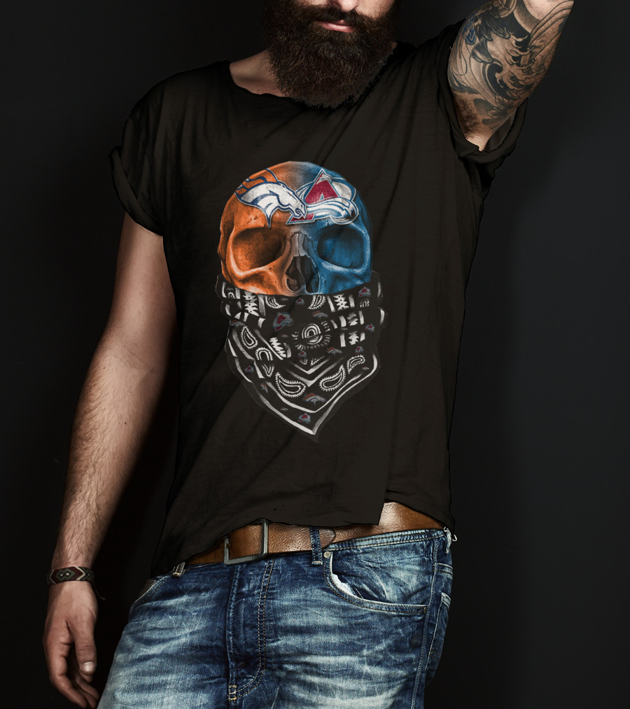 Denver Broncos Colorado Avalanche Skull Bandana T-Shirt