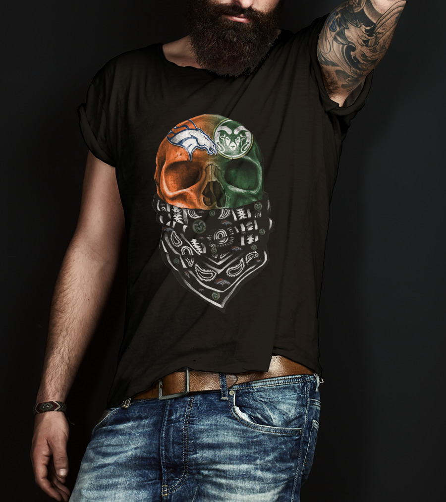 Denver Broncos And Colorado State Rams Skull Bandana T-Shirt