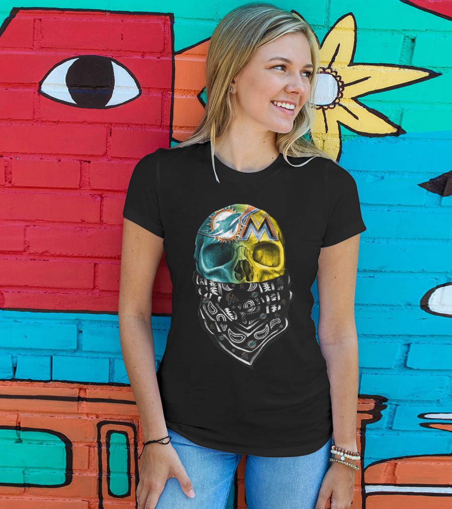 Miami Dolphins Marlins Skull Bandana T-Shirt