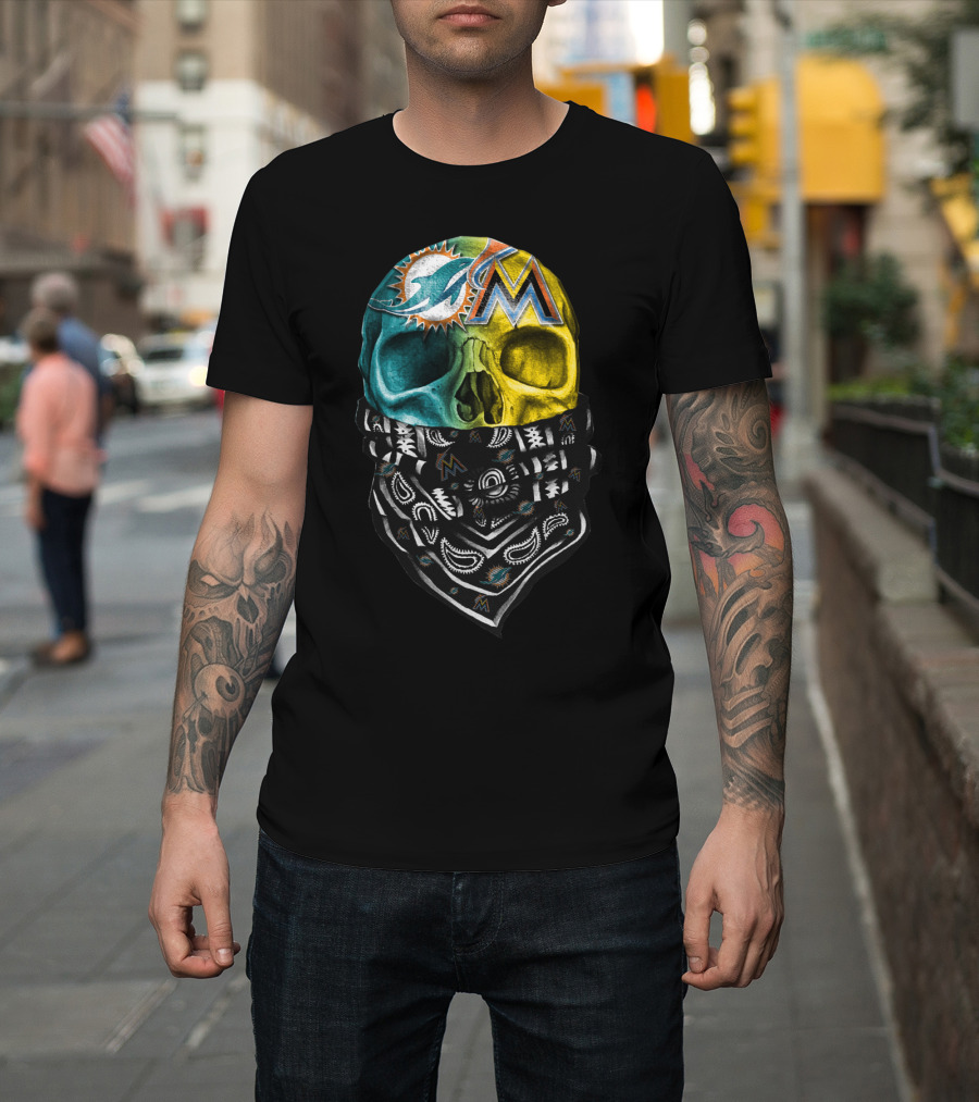 Miami Dolphins Marlins Skull Bandana T-Shirt