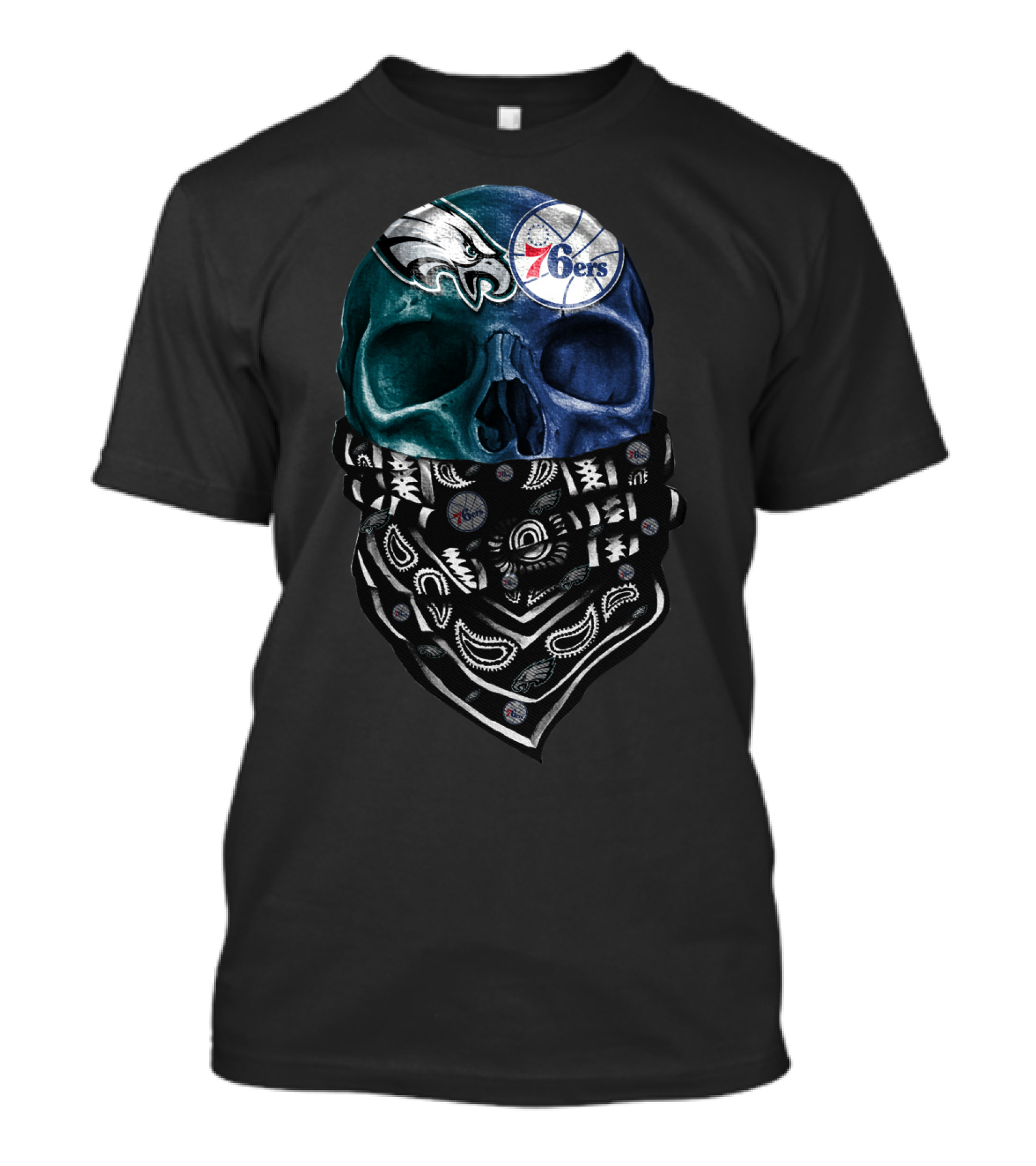 Philadelphia Eagles 76ers Bandana Skull Sku 055 T-Shirt