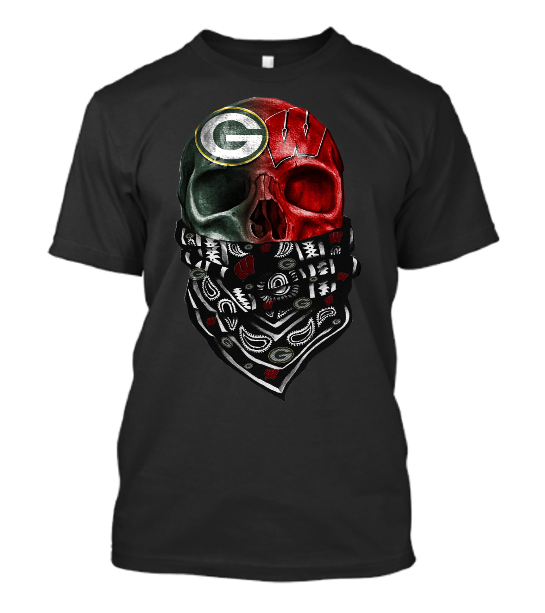 Green Bay Packers Wisconsin Badgers Skull Bandana T-Shirt