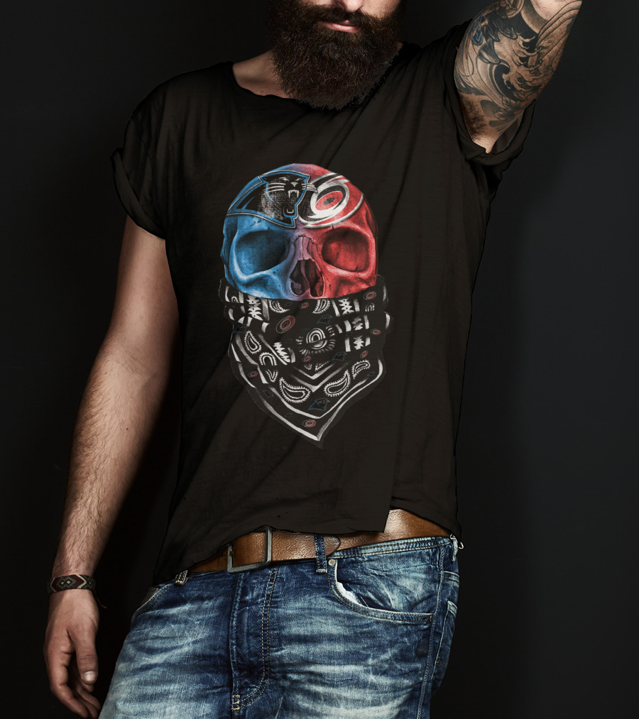 Carolina Panthers Skull Bandana Split T-Shirt