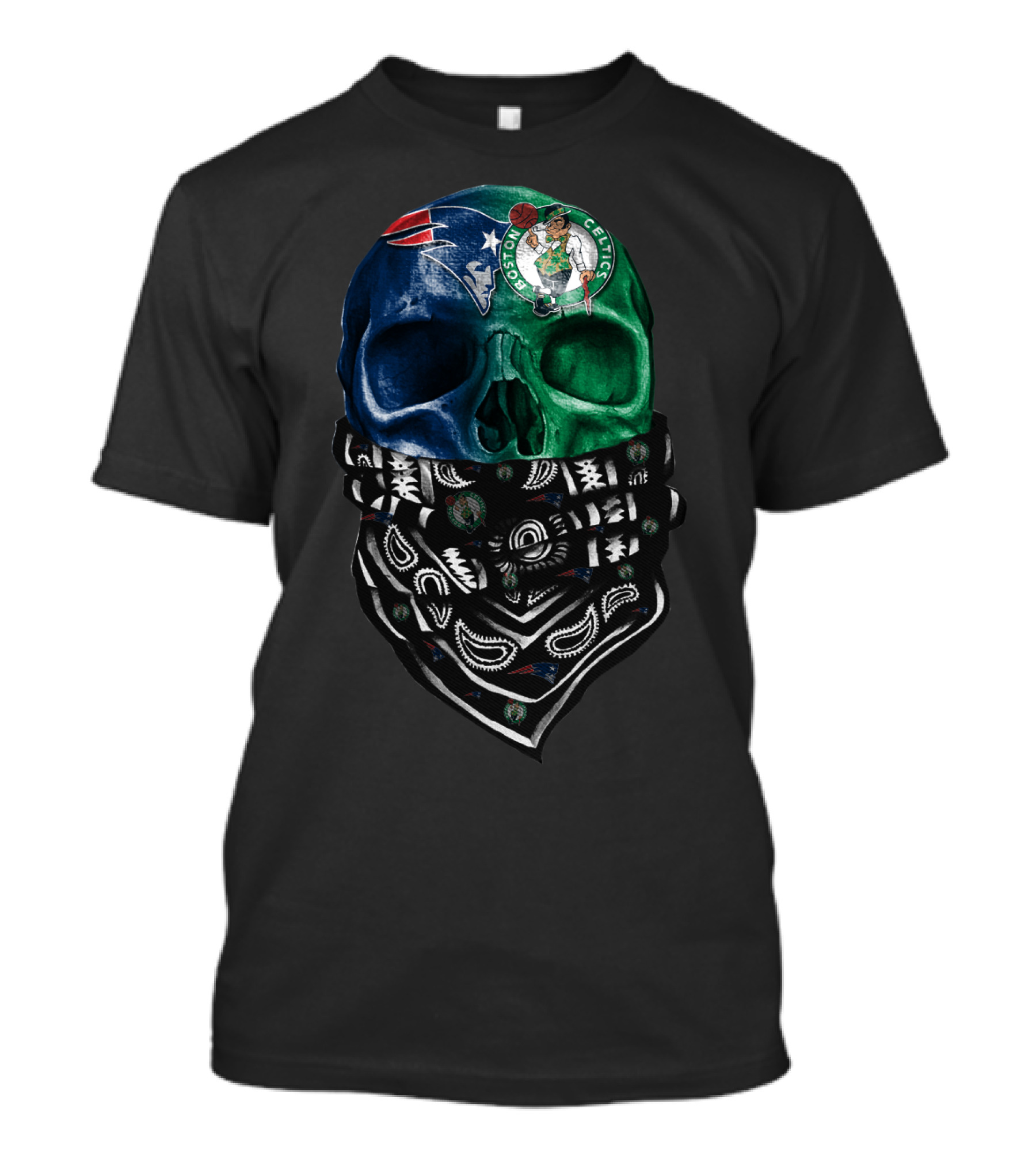New England Patriots Boston Celtics Skull Bandana T-Shirt