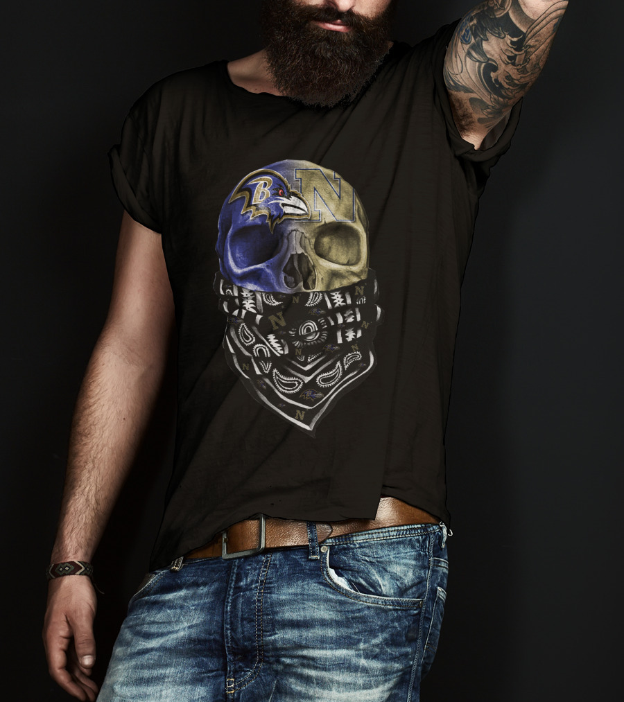 Ravens Navy Skull Bandana Sku 103 T-Shirt