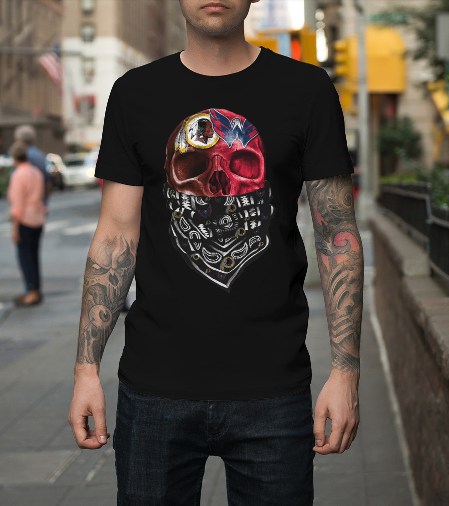 Washington Redskins And Wizards Skull Bandana T-Shirt