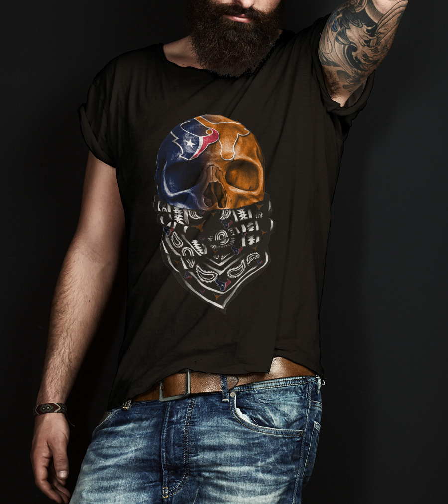 Texas Football Skull With Bandana T-Shirt