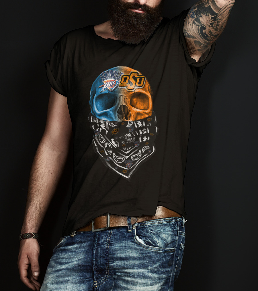Okc Thunder Osu Skull Bandana T-Shirt