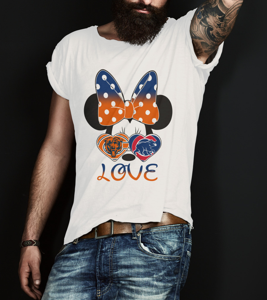 Love Minnie Mouse Chicago Bears Cubs Heart Bow T-Shirt