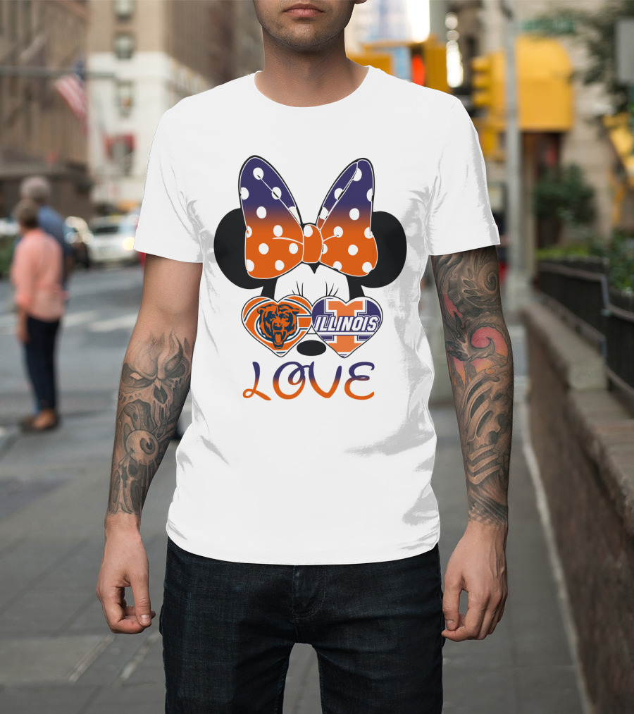 Minnie Bow Chicago Bears Illinois Fighting Illini Love T-Shirt