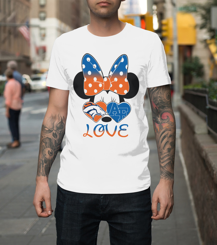 Minnie Mouse Bow Love Denver Broncos Air Force Falcons Hearts T-Shirt